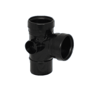 picture of a 110mm push fit soil doube socket t junction in black