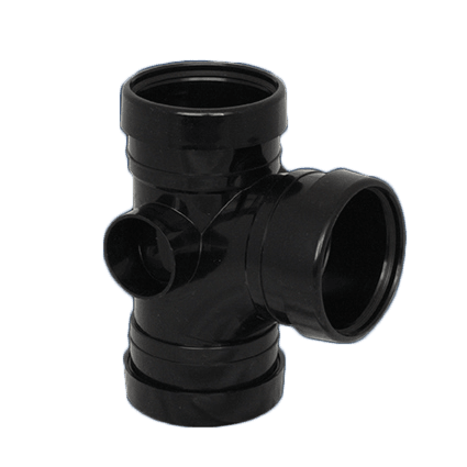 picture of a 110mm push fit soil triple socket t 90 degree junction branch in black