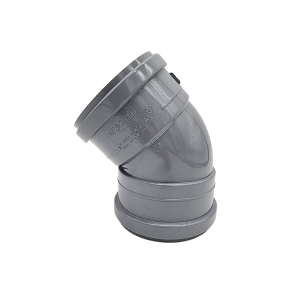 product picture of 110mm industrial downpipe double socket 45 bend in grey