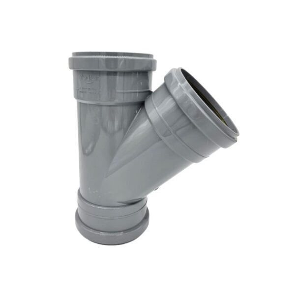 product image of 110mm pushfit industrial downpipe triple socket 45 degree y branch in grey