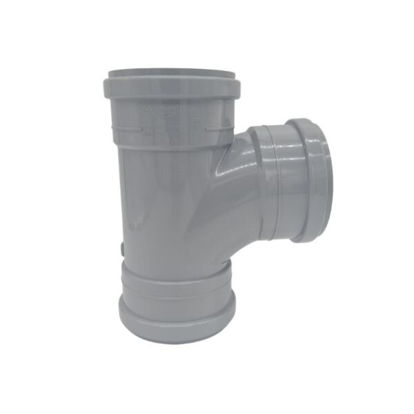 product image of 110mm pushfit industrial downpipe triple socket 90 degree branch in grey
