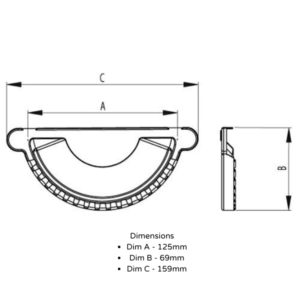 diagram showing 125mm steel universal stop end - plain galvanised - dimensions