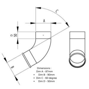 diagram - 87mm dia, steel pipe shoe - plain galvanised dimensions