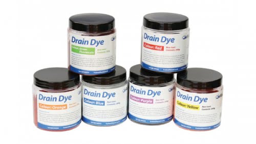 product picture of tubs of drain dye for tracing 200g various colours