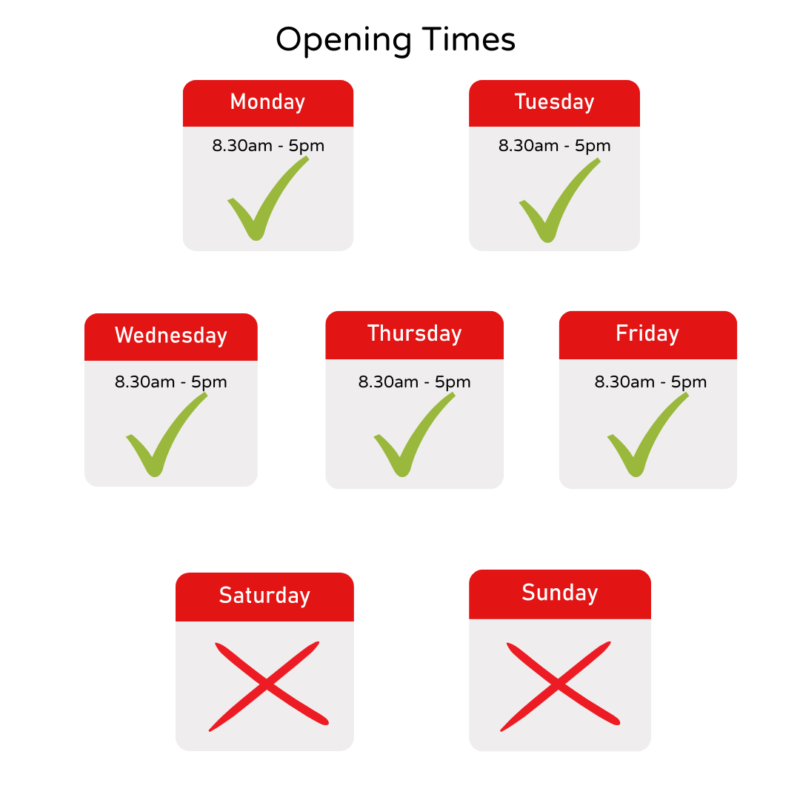 graphic showing opening times
