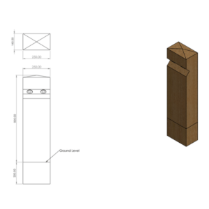 picture showing dimensions of stratton double wooden led bollard
