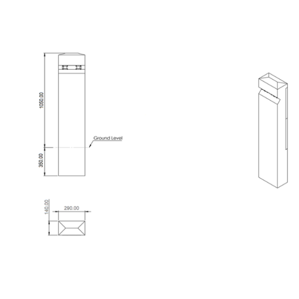 dimensions diagram for the stratton double solar led bollard lights