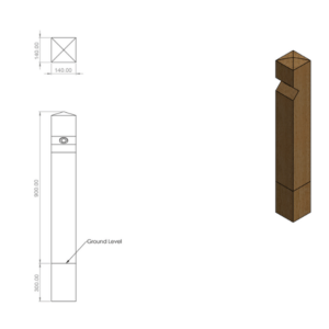 picture showing stratton single wooden bollard light with leds dimensions