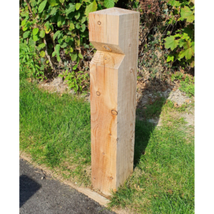 image of the stratton single wooden bollard light with leds in situ - larch wood
