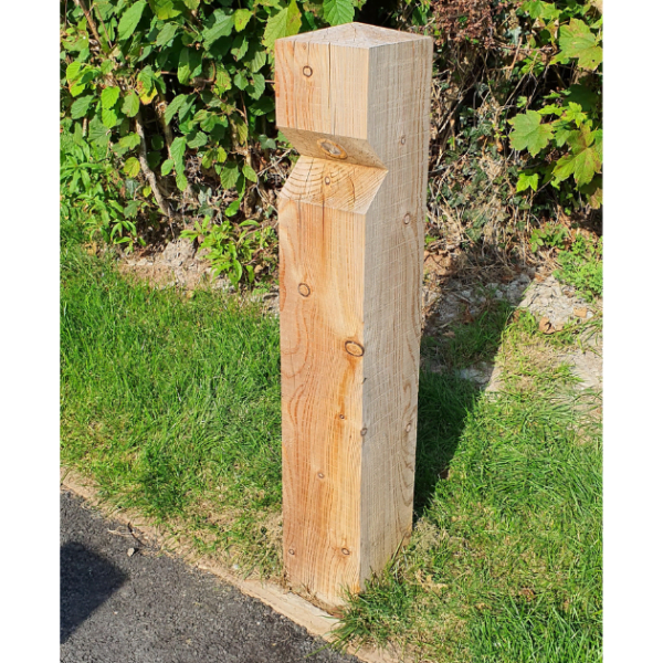 image of the stratton single wooden bollard light with leds in situ - larch wood