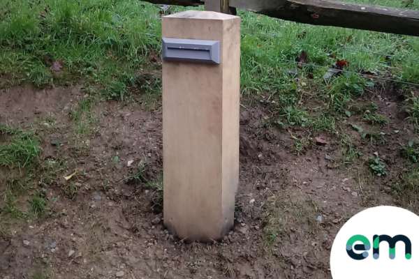 stratton indirect bollard led light in situ photograph with easymerchant logo