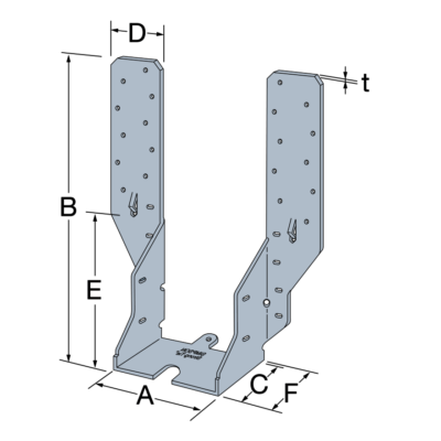 product image of timber to timber joist hanger dimensions diagram