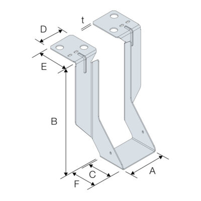 specification image of timber to masonry joist hanger dimensions diagram