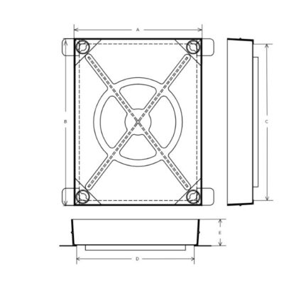 dimensions diagram - wrekin recessed manhole cover 300 x 300mm - steel block paving manhole cover